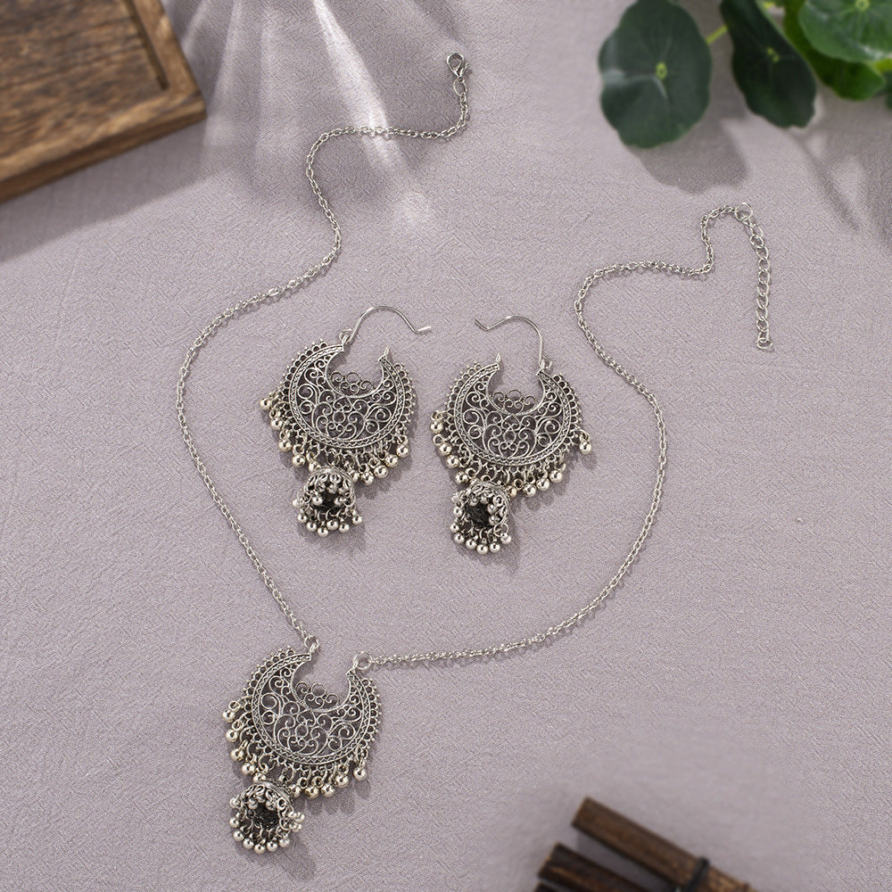 Bohemian Retro Earrings and Necklace Set with Bells
