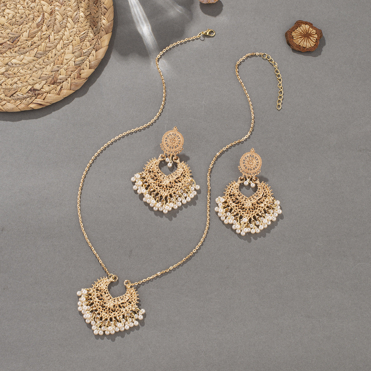 Bohemian Retro Earrings and Necklace Set with Bells