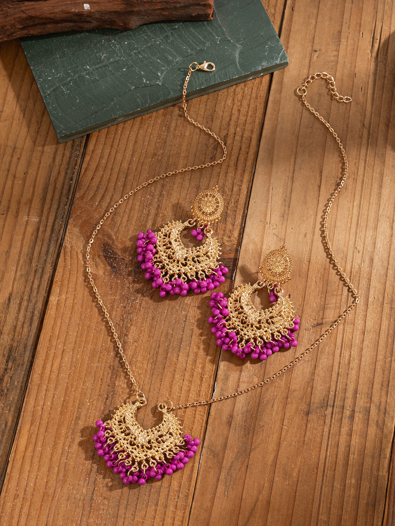 Bohemian Retro Earrings and Necklace Set with Bells