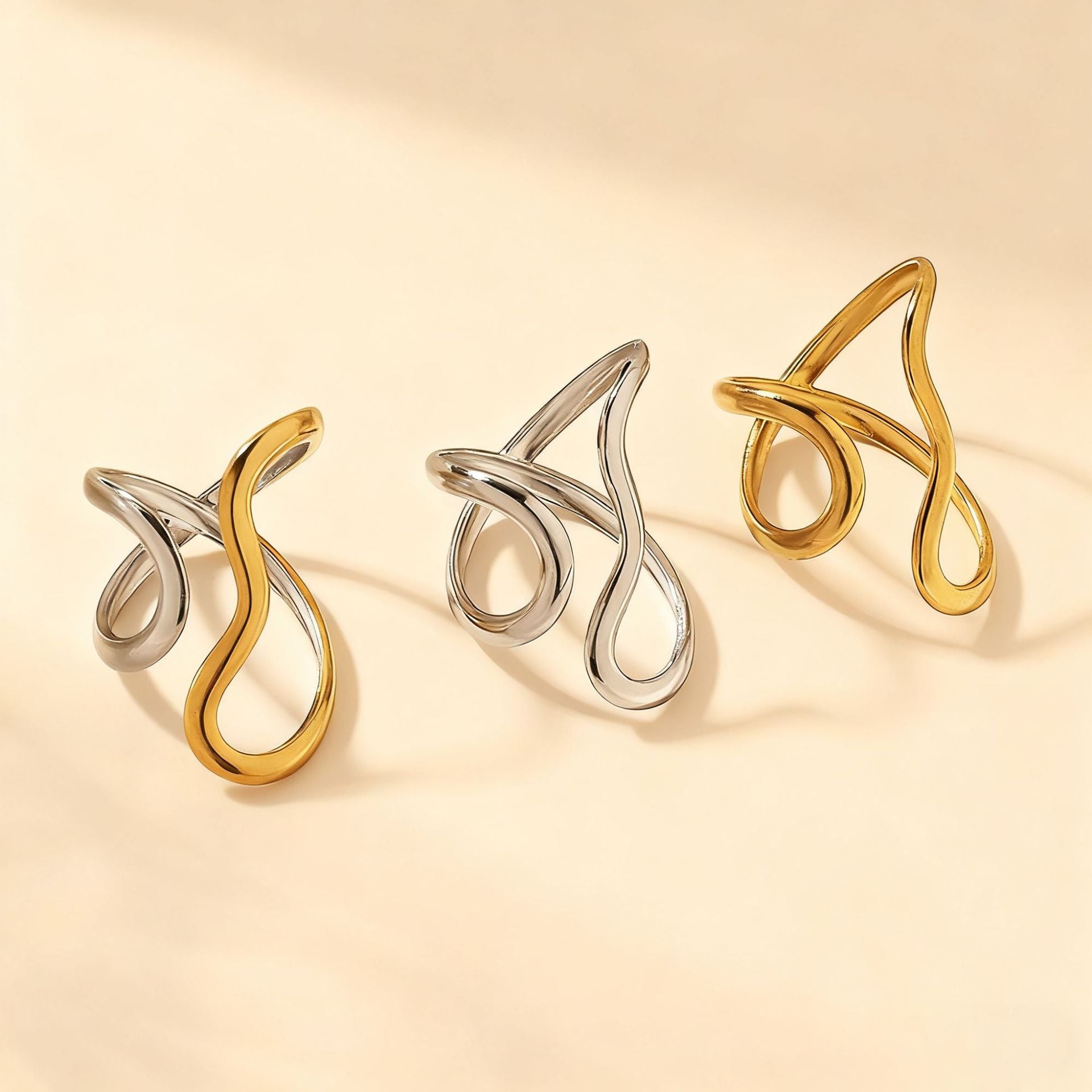 Adjustable Geometric Open Ring Gold Plated Stainless Steel Jewelry