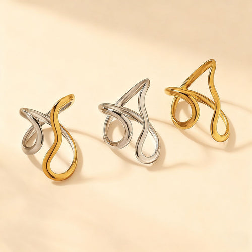 Adjustable Geometric Open Ring Gold Plated Stainless Steel Jewelry