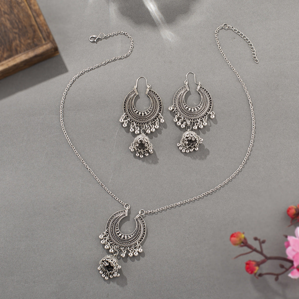Bohemian Retro Earrings and Necklace Set with Bells