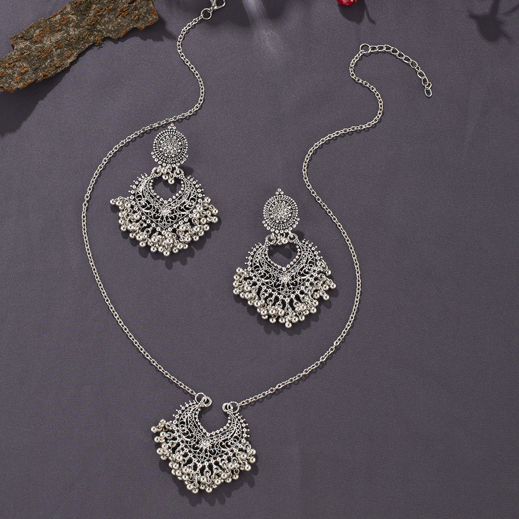 Bohemian Retro Earrings and Necklace Set with Bells