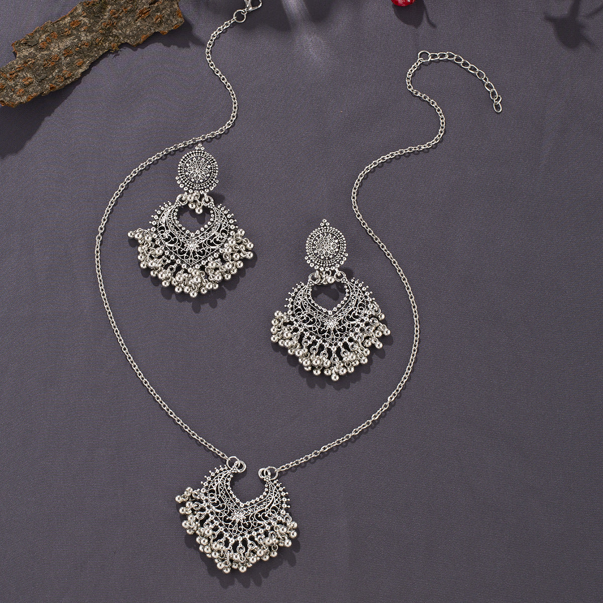 Bohemian Retro Earrings and Necklace Set with Bells